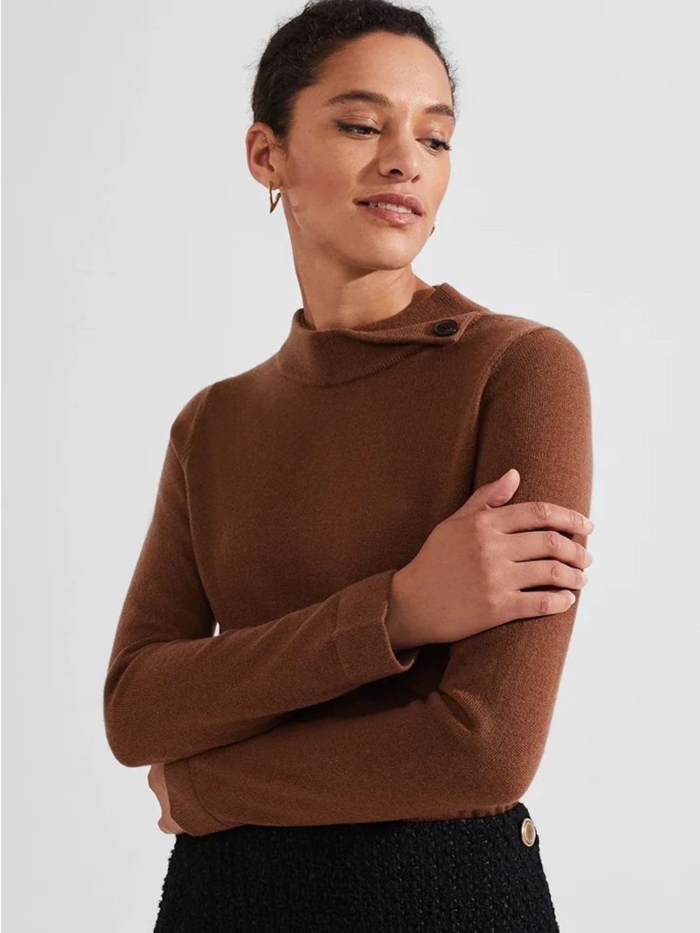 Hobbs London Talia Merino Wool Cashmere Sweater Toffee Brown Size Large